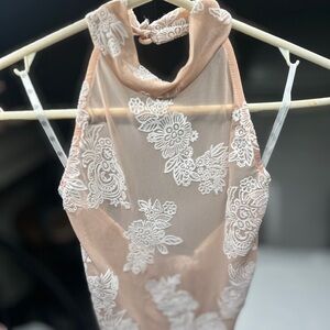 NWT Missguided Sheer Lace Floral Mock Neck Bodysuit